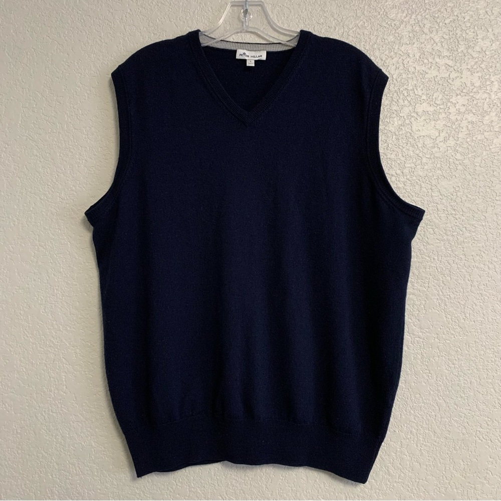 Peter Millar Sweater Vest Men L Wool Silk Preppy Vneck Classic Quiet Luxury Navy